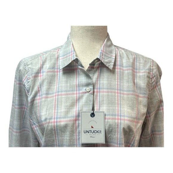 UNTUCKIT Womens Chasseles Button Up Blouse~Various~Grey Pink Purple Plaid NWT - Picture 2 of 12